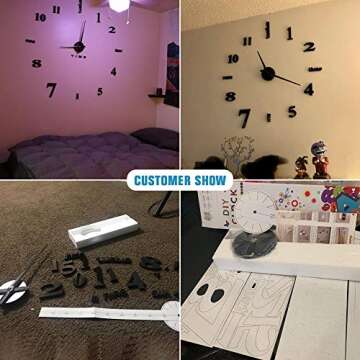 AOXLANT DIY Wall Clock, 3D Mirror Stickers Large Wall Clock Frameless Modern Design Large Watch Silent Home/Office/School Number Clock Decorations Gift (black3)