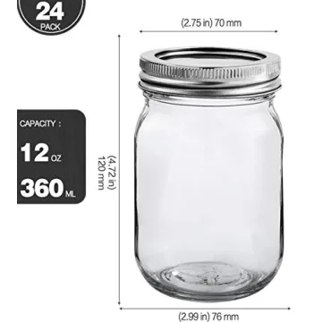 KAMOTA 12 oz Mason Jars with Lids, 24 Pack Set