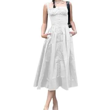 Floral Midi Dress Sleeveless Low Cut for Parties