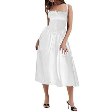 Floral Midi Dress Sleeveless Low Cut for Parties
