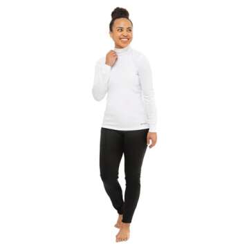 Hot Chillys Women's Peach Skins Solid T-Neck Lightweight Relaxed Fit Base Layer | Moisture-Wicking Long Sleeve Thermal Top, White, L