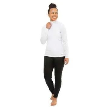 Hot Chillys Women's Peach Skins Solid T-Neck Lightweight Relaxed Fit Base Layer | Moisture-Wicking Long Sleeve Thermal Top, White, L