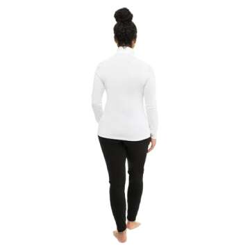 Hot Chillys Women's Peach Skins Solid T-Neck Lightweight Relaxed Fit Base Layer | Moisture-Wicking Long Sleeve Thermal Top, White, L