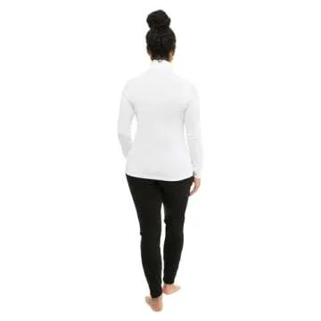Hot Chillys Women's Peach Skins Solid T-Neck Lightweight Relaxed Fit Base Layer | Moisture-Wicking Long Sleeve Thermal Top, White, L