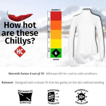 Hot Chillys Women's Peach Skins Solid T-Neck Lightweight Relaxed Fit Base Layer | Moisture-Wicking Long Sleeve Thermal Top, White, L
