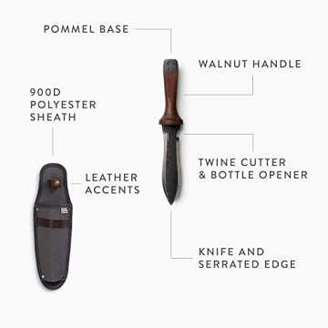 Barebones Hori Hori Ultimate - Garden Knife with Double-Edged Tempered Steel Blade, Walnut Handle, A...