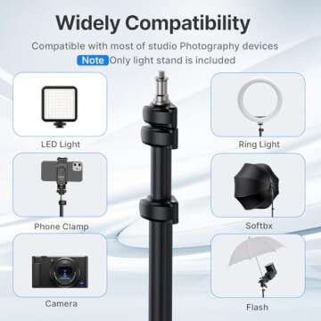 Ulanzi TT43 Extendable Photography Light Stand, Adjustable 6.23ft Aluminum Light Tripod, Reversible Portable Studio Lighting Tripod for Continute Output Lighting/Strobe Light/Webcams/Cameras/Softbox