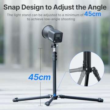 Ulanzi TT43 Extendable Photography Light Stand, Adjustable 6.23ft Aluminum Light Tripod, Reversible Portable Studio Lighting Tripod for Continute Output Lighting/Strobe Light/Webcams/Cameras/Softbox