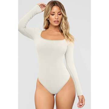 OQQ Women's Stylish Ribbed Bodysuits - Perfect Fit!