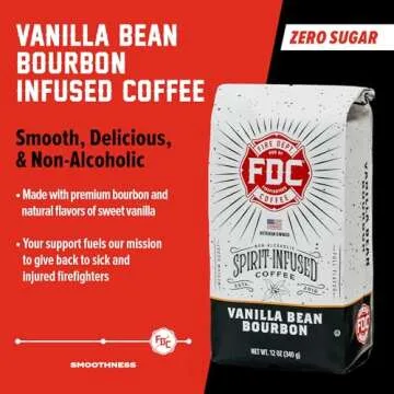 Fire Department Coffee - Vanilla Bourbon Coffee - Gives Back to Firefighters - Vanilla Bean Bourbon Infused - Ground Medium Roast - Non-Alcoholic - Roasted in the USA - Veteran Owned - 12 oz