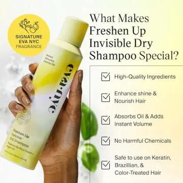 Eva NYC Freshen Up Invisible Dry Shampoo, Cleansing Dry Shampoo for Women of All Hair Types, Non Toxic Shampoo with Argan Oil & Rice Starch, GMO-Free Hair Dry Shampoo, Leaves No White Residue, 5.3 oz