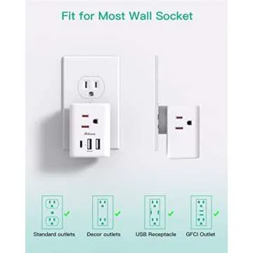 Outlet Extender Multi Plug Outlet - USB Wall Charger with 3 USB Ports (1 USB C), No Surge Protector Cruise Essentials for Ship and Travel, ETL Listed