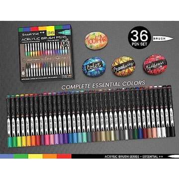 36 Flexible Brush Tip Acrylic Paint Pens Markers Set 1-7mm Line for Rock Painting, Brush Lettering, ...