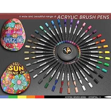 36 Flexible Brush Tip Acrylic Paint Pens Markers Set 1-7mm Line for Rock Painting, Brush Lettering, Scrapbooking, Glass, Mugs, Wood, Metal, Canvas, Fabric, Plastic. Non Toxic Waterbased Quick Drying