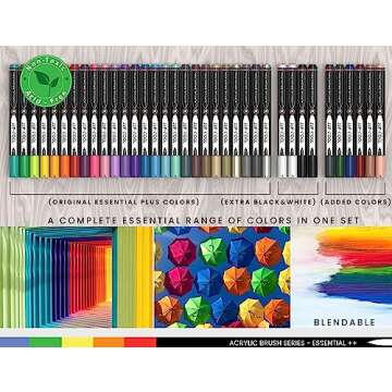 36 Flexible Brush Tip Acrylic Paint Pens Markers Set 1-7mm Line for Rock Painting, Brush Lettering, Scrapbooking, Glass, Mugs, Wood, Metal, Canvas, Fabric, Plastic. Non Toxic Waterbased Quick Drying