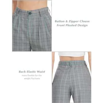 Tapata Women Wide Leg Pants High Waisted Dress Trousers Casual Elastic Pockets Business Work Slacks, Plaid Black, 10