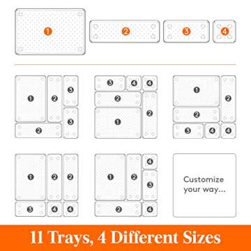 Lifewit 11 PCS Drawer Organizer Set Plastic Office Desk Drawer Dividers Trays Dresser Storage Bins Separation Box for Makeup, Jewelries and Gadgets, Bedroom, Bathroom, Clear