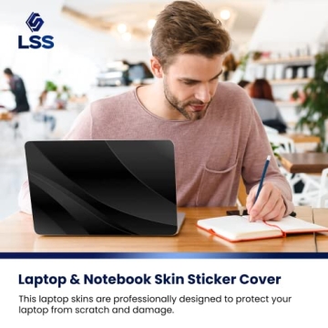 LSS Laptop 17-17.3" Skin Cover with Colorful Black Waves Pattern for HP Dell Lenovo Apple Asus Acer Compaq - Fits 16.5" 17" 17.3" 18.4" 19" (2 Wrist Pads Free)