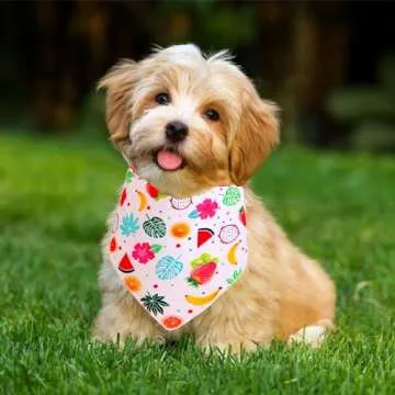 Gofshy Dog Cooling Bandana Summer Large 1PCS, Lightweight Quick Drying Poly-Blend, Triangle Scarfs Bibs with Cute Fruit Pattern, Adjustable Breed Handkerchief for Medium Large Dogs Puppies Pets Gift