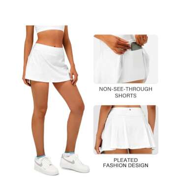 Stelle Women Tennis Skirt Golf Skorts Athletic High Waisted with Pockets Inner Shorts Sport Workout Pleated Pickleball(White-Nylon,XS)