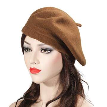 ZLYC Wool Beret Hat Classic Solid Color French Beret for Women Brown