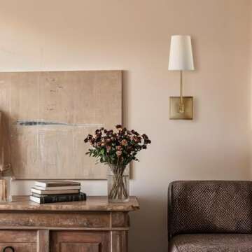 Generic Wall Lights for Living Room, Modern Linen Shade with Metal Frame Sconce, 4.75 w x 6.5 d x 15.5 h (Brass)