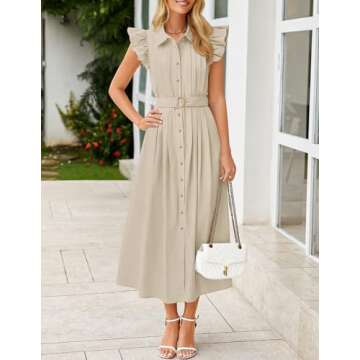 ZESICA Women's 2025 Summer Boho Button Midi Dresses Casual V Neck Flutter Sleeve Belted Long Dresses...