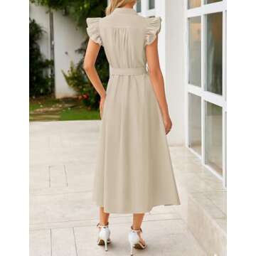 Summer Boho Button Midi Dress with Pockets