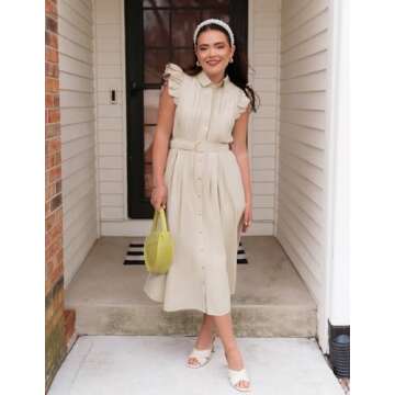 Summer Boho Button Midi Dress with Pockets