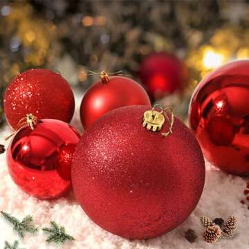 Benjia Extra Large Size Outdoor Christmas Ornaments, Oversized Huge Big Shatterproof Xmas Christmas Plastic Balls for Outside Lawn Yard Tree Hanging Decorations (6"/150mm, Red, 4 Packs)
