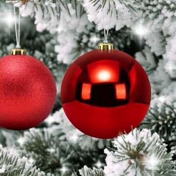 Benjia Extra Large Size Outdoor Christmas Ornaments, Oversized Huge Big Shatterproof Xmas Christmas Plastic Balls for Outside Lawn Yard Tree Hanging Decorations (6"/150mm, Red, 4 Packs)