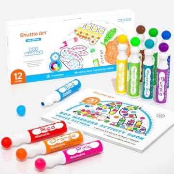 Shuttle Art 12 Color Dot Markers & Activity Book for Toddlers - Non-Toxic, Washable