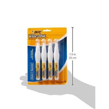 BIC Wite-Out Brand Shake 'n Squeeze Correction Pen, 8 ML Correction Fluid, 4-Count Pack of white Correction Pens, Fast, Clean and Easy to Use Office or School Supplies
