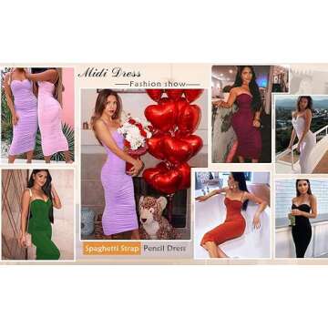 L'VOW Women's Sexy Ruched Bodycon Push Up Spaghetti Strap Backless Maxi Formal Club Dress(Burgundy,Medium)