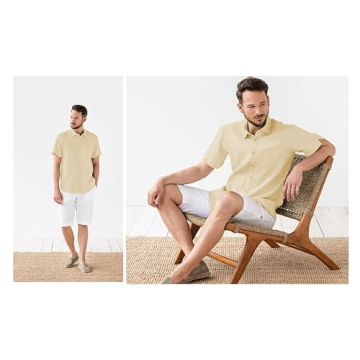 JEKAOYI Men's Summer Casual Short Sleeve Linen Shirt