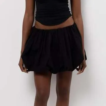 Women Bubble Skirt Y2k Fairy Ruffle Mini Skirt Trendy Cute Summer Puffy Skirts Black S