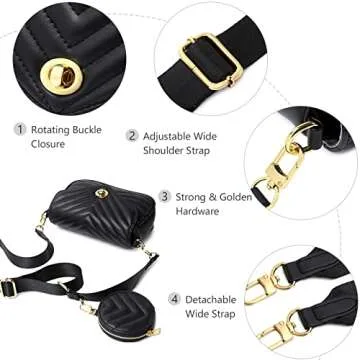 Black Purse Crossbody Bag with Coin Purse and Card Holder