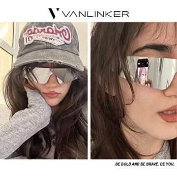 VANLINKER Futuristic Trendy Wrap Around Sunglasses for Women Men Fashion Rimless Cyberpunk Visor Rav...