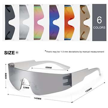 VANLINKER Futuristic Trendy Wrap Around Sunglasses for Women Men Fashion Rimless Cyberpunk Visor Rave Shield Y2k Mirrored Shades Silver VL9679