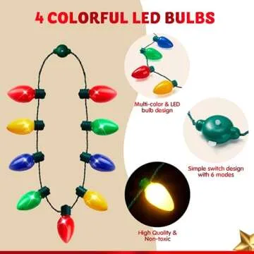 JOYIN Christmas LED Light Up Bulb Necklaces - 18 Packs