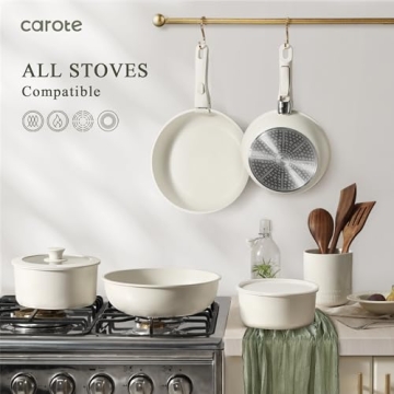 CAROTE 12pcs Nonstick Cookware Set with Detachable Handle