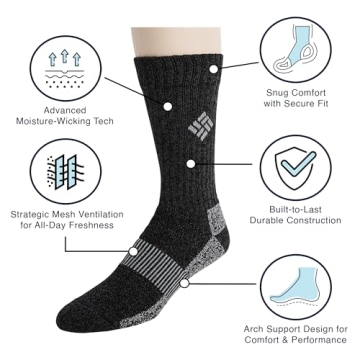 Columbia Men's 4 Pack Moisture Control Crew Socks | Black/Brown/Navy/Khaki | Mens 6-12