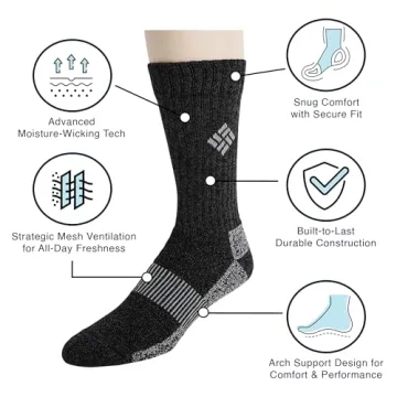 Columbia Men's 4 Pack Moisture Control Crew Socks | Black/Brown/Navy/Khaki | Mens 6-12