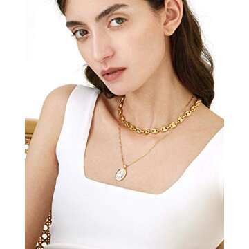NUZON Gold Chain Choker Necklace for Women 18K Gold Plated Puffed Mariner Coffee Beans Link Necklace...