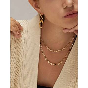 NUZON Gold Chain Choker Necklace for Women 18K Gold Plated Puffed Mariner Coffee Beans Link Necklace Dainty Minimalist Jewelry