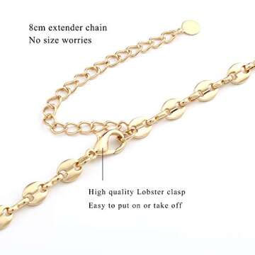 NUZON Gold Chain Choker Necklace for Women 18K Gold Plated Puffed Mariner Coffee Beans Link Necklace Dainty Minimalist Jewelry