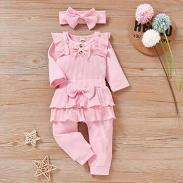 Aalizzwell Preemie Baby Girls Ribbed Outfit Set