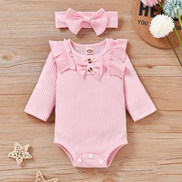 Aalizzwell Preemie Baby Girls Ribbed Outfit Set