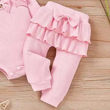 Aalizzwell Preemie Baby Girls Ribbed Outfit Set