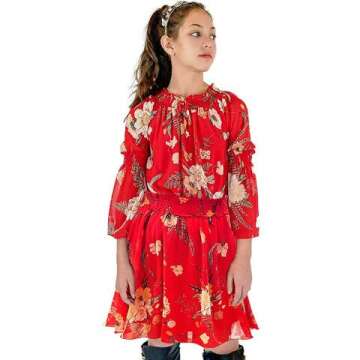 Floral Print Long Sleeve Dresses for Big Girls 7-16